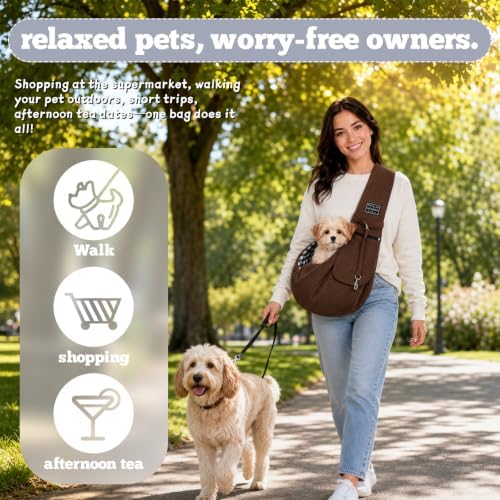 Dog Sling Carrier for Small Dogs, Puppies, Cats & Senior Dogs, Crossbody Pet Papoose Carrier Bag, Lightweight Breathable Hands Free Pet Carrier for Walks, Vet Visits, Travel & Daily Outings (Brown) - Image 7
