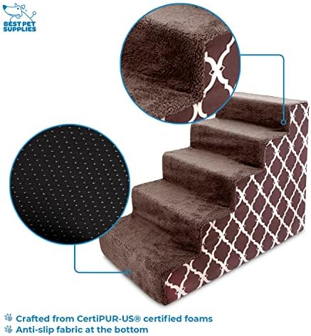 Best Pet Supplies Dog Stairs & Steps - Foam Steps for Small Dogs & Cats, Non-Slip Indoor Balanced Pet Step Support, Dog Ramp, No Assembly, Brown Lattice Print, 5-Step (22.5-inch Height) - Image 3
