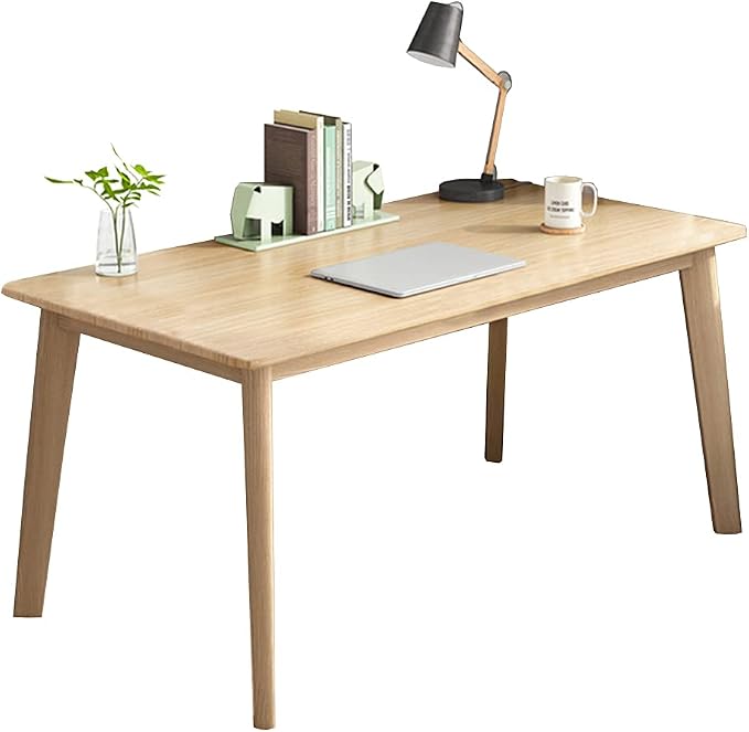 IOTXY Simple Wooden Writing Desk - Modern Minimalist Style PC Laptop Computer Workbench with Solid Wood Legs, 55" W Home Office Work Table for TV Stand Music Video Live Broadcast Workstation, Oak - Image 9