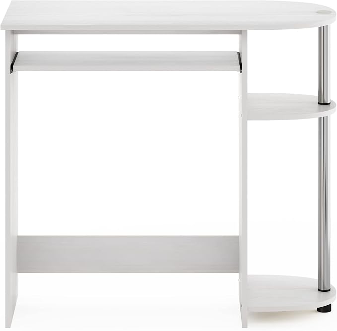 Furinno Simplistic Easy Assembly Computer Desk, with Keyboard Tray, White Oak/Stainless Steel - Image 6
