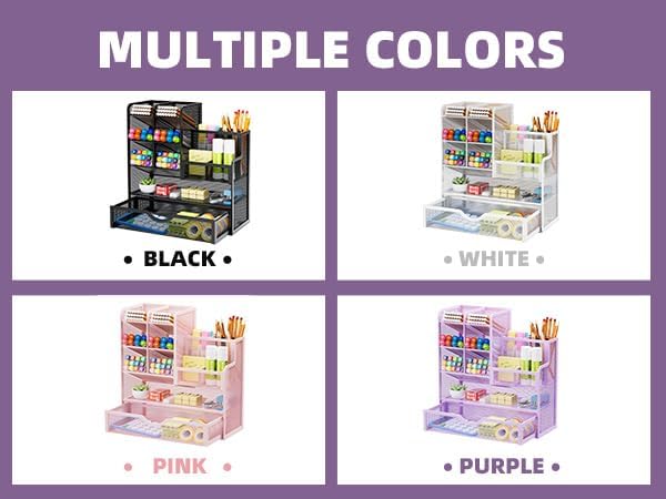 Marbrasse Mesh Pen Holder for Desk, Multi-Functional Pencil Organizer with Drawer, Desk Organizers and Accessories for Office Art Supplies (Purple) - Image 7