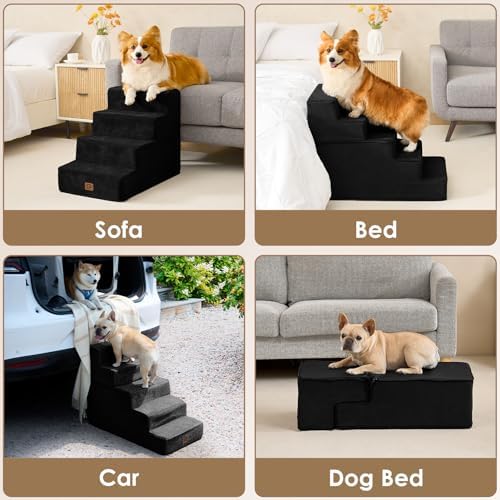 EHEYCIGA Dog Stairs for Bed 18" H, Dog 4-Steps for High Bed, Black - Image 7