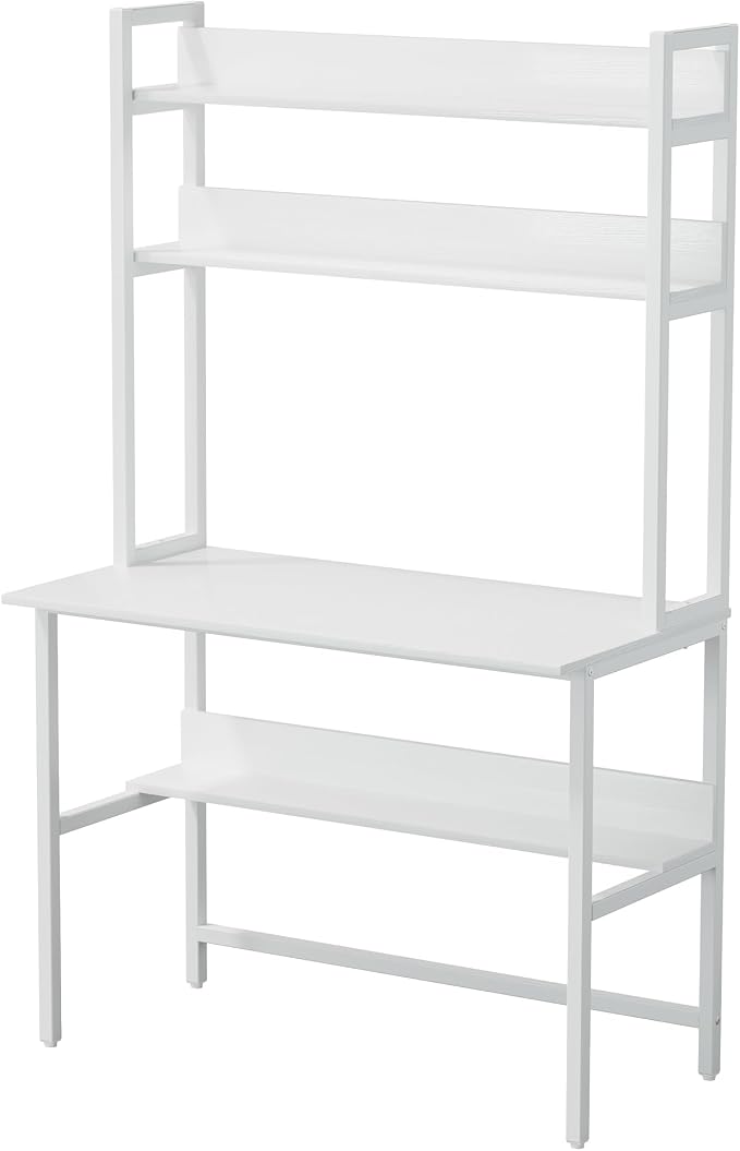 Aquzee Computer Desk with Hutch, 40“W x 19.6" D Desk with Shelves, Tall Home Office Desk with Bookshelf, Metal Legs Study Table with Upper Storage Shelf for Study Writing/Workstation, White - Image 7