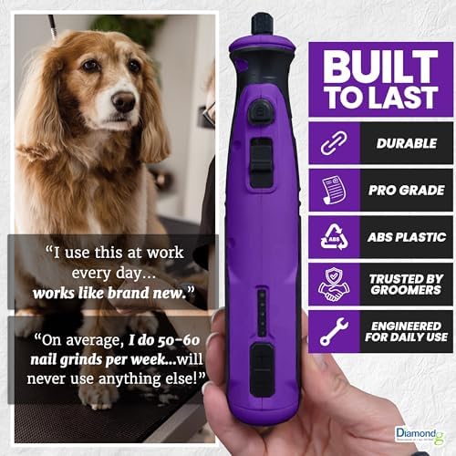 Diamondg Cordless Dog Nail Grinder - Quiet Sound with LED Light, Purple - Image 7