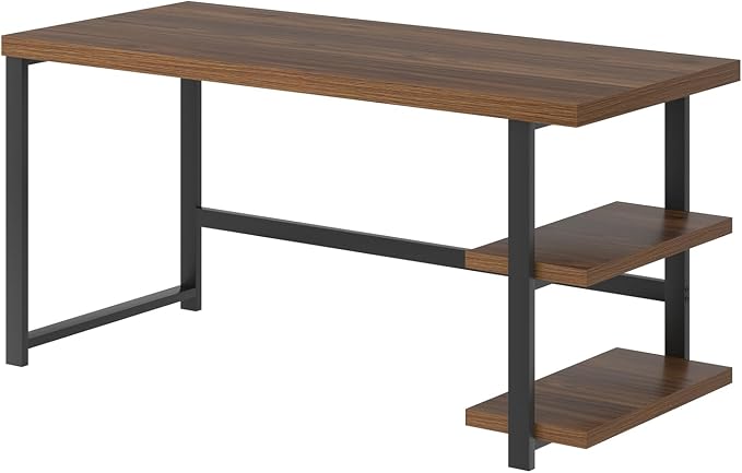 FOLUBAN Modern Computer Desk, Wood Home Office Desk, Study Writing Gaming Table Workstation with Storage Shelves for Living Room Bedroom, Rustic Walnut, 53 Inch - Image 9