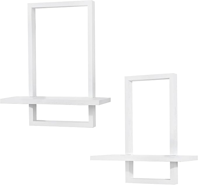 PHOENANCEE Square Wall Shelf,Framed Floating Shelves Set of 2,Decorative Plants Hanging Display Chic for Living Room Bedroom Bathroom Home Office,Soild Wood,L+S,White - Image 9