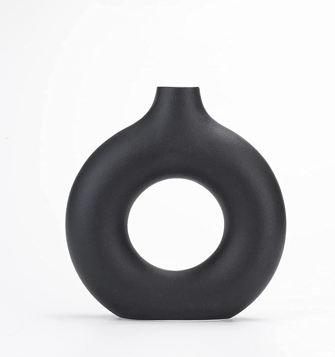 CEMABT Black Donut Vase Hollow Ceramic Vase for Flowers Handmade Minimalist Boho ins Style Modern Home Decor for Wedding Dinner Table Party Living Room Office Bedroom(M - Image 7