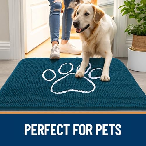OLANLY Dog Door Mat for Muddy Paws 54x24, Paw Print Design Chenille Mud Mat - Image 6