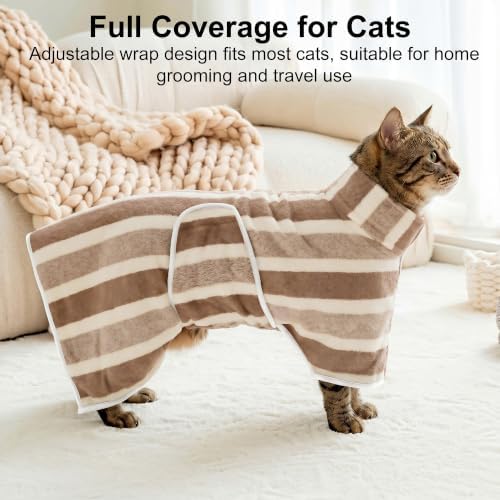 Fast Drying Dog Bathrobe, Super Absorbent Stripes Dogs Towel, Adjustable Warm Keeping Pet Puppy Bath Supplies (Light Brown, M) - Image 7