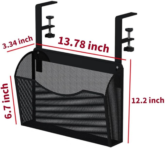 INLDY Under Desk Drawer, Desk Side Storage, Hanging Desks Organizer, Clamp On Mesh Metal Desks Organizer for Office and Home (Black) - Image 6