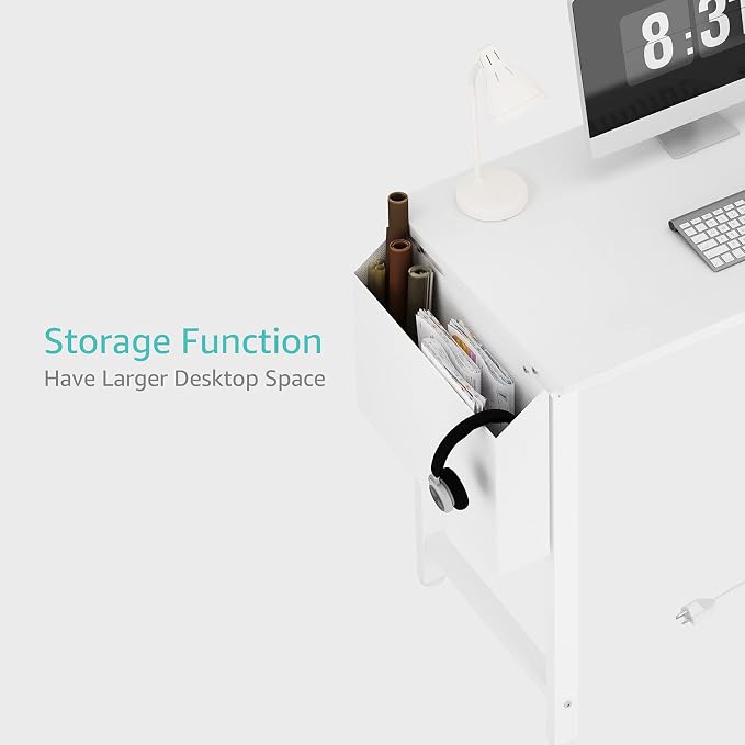 Lufeiya White Computer Desk with Power Outlet, 40 inch Simple Teen Study Table Home Office Work Writing Desks with Charging Station Outlets USB Port Built in, Storage Pocket,White - Image 7