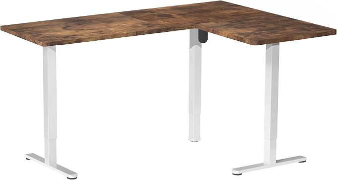 VIVO Vintage Brown 63 x 55 in Corner Standing Desk, DESK-E3CTWN | Electric, Reversible L-Shaped Table, Sit Stand, Height Adjustable, Memory Controller, Office Furniture Sets, White Frame - Image 9