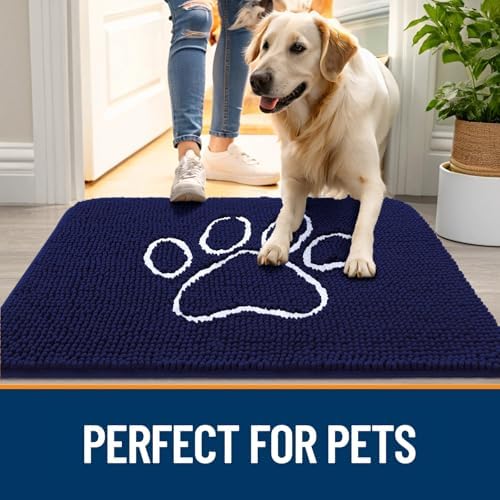 OLANLY Dog Door Mat for Muddy Paws 54x32, Paw Print Design Chenille Mud Mat - Image 6
