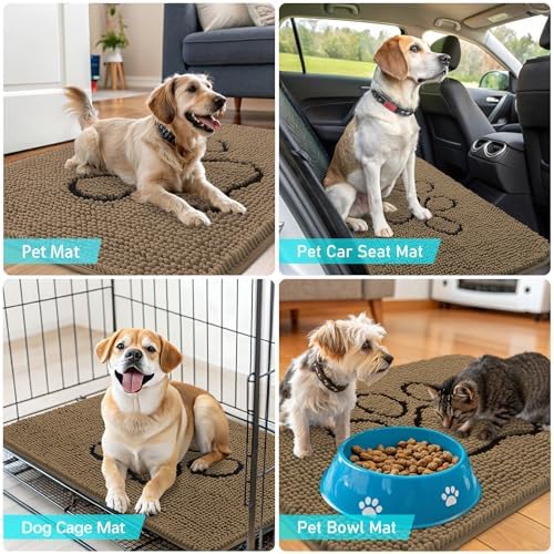 OLANLY Dog Door Mat for Muddy Paws 30x20, Paw Print Design Chenille Mud Mat - Image 7