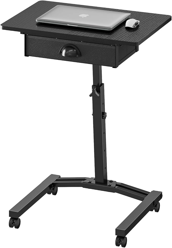 Rolling Adjustable Height Standing Desk With Drawers, Small Mobile Laptop Desk Cart On Wheels For Small Spaces Home Office, Portable Sitting Laptop Table For Bed Couch Load Up To 60LBS, Sturdy, Black - Image 9