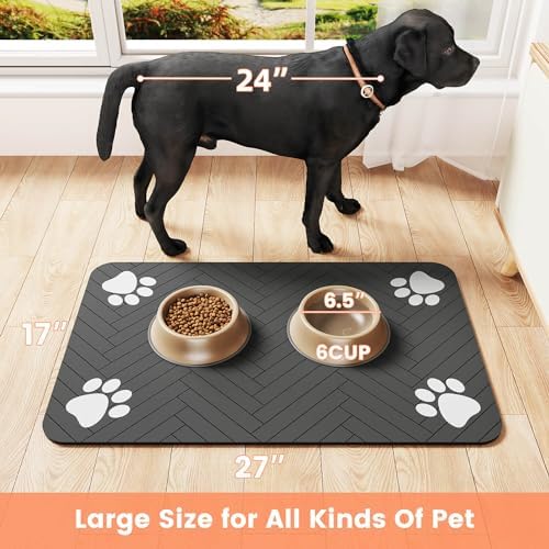 Pet Feeding Mat-Absorbent Pet Placemat for Food and Water Bowl, with Waterproof Rubber Backing, Quick Dry Water Dispenser Mat for Dog and Cat (20"x12", Red) - Image 7