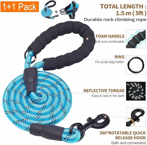 Haapaw Essential Dog Harness, No Pull Pet Vest with 3 Leash Clips, No Choke, Reflective, Adjustable and Padded, for Easy Walking and Training for Medium Dogs(M, Blue) - Image 5
