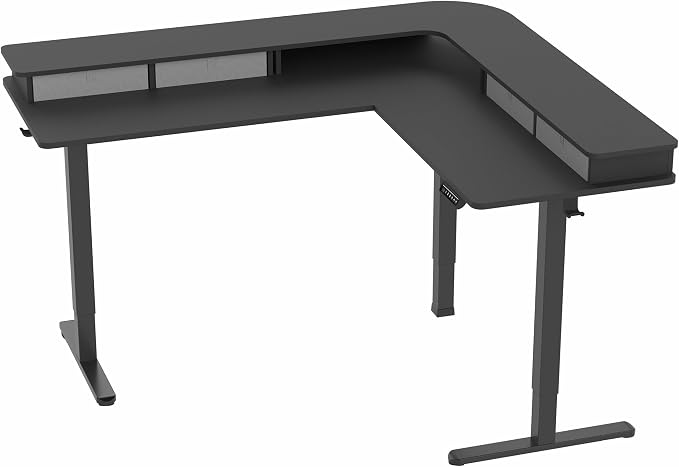 VIVO Black 63 x 55 in Corner Standing Desk, DESK-E3CVB | Electric, 2-Tier, L-Shaped, Sit Stand, Height Adjustable, Memory, Black Top, Black Frame, Dark Gray Drawers - Image 9