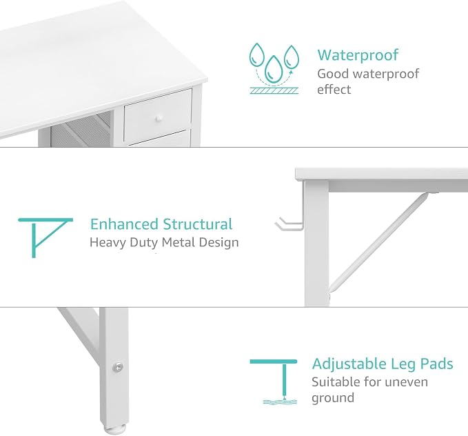 Lufeiya Small White Desk with Drawers for Bedroom, 40 Inch Kids Girls Study Desks, Reversible Computer Writing Nail Table with Fabric Drawer for Small Spaces Home Office Manicure - Image 7