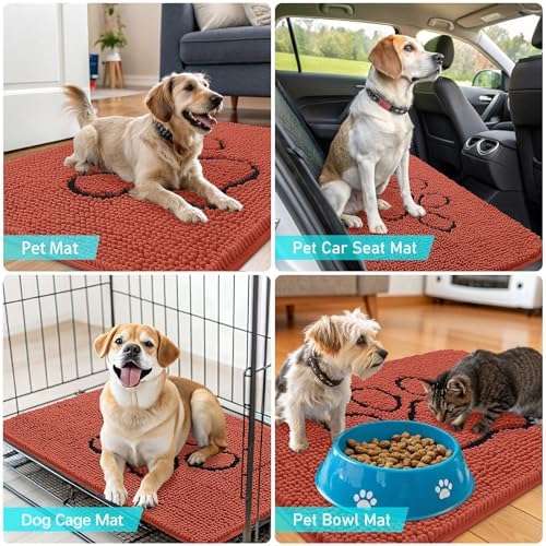 OLANLY Dog Door Mat for Muddy Paws 30x20, Paw Print Design Chenille Mud Mat - Image 7