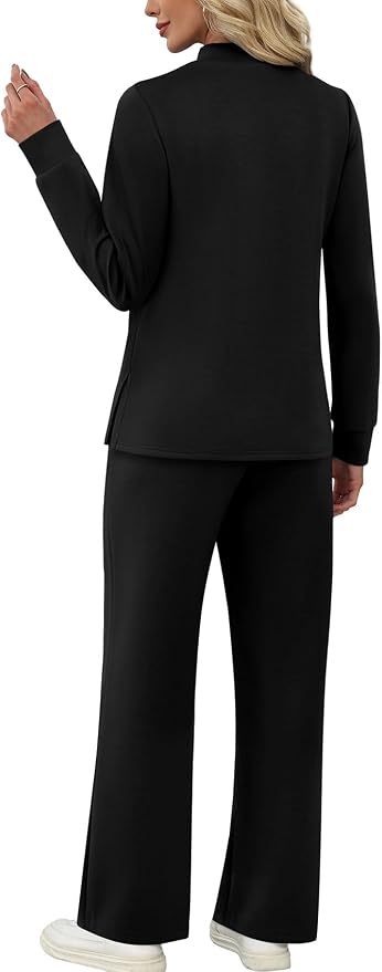 WIHOLL Two Piece Sets for Women Fall Travel Vacation Outfits 2026 Long Sleeve Lounge Sets Side Slit Wide Leg Pants XS-3XL - Image 5