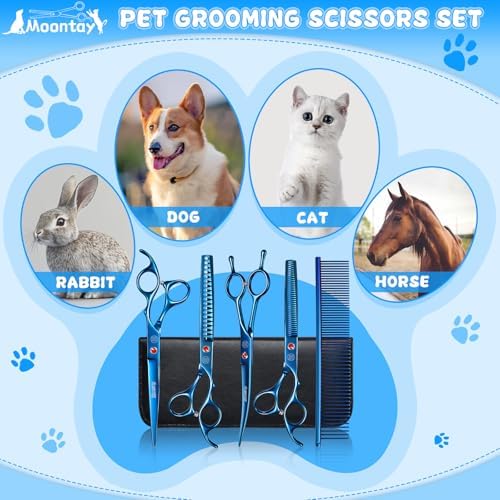 Professional Dog Grooming Scissors Set, 7 Inch/8 Inch Pet Grooming Scissors Chunkers Shears for Dog, Curved Dog Grooming Scissors, Thinning Shears for Dog with Grooming Comb - Image 7
