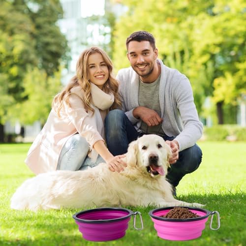 SLSON Dog Bowls Pet Collapsible Bowl with Cover Lids,2 Pack Dog Travel Bowls Portable Foldable Cat Water Dish Bowl for Pets Walking Parking Camping (Pink and Purple, Large) - Image 7