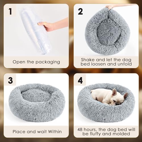 Hoewina Dog & Cat Bed for Indoor Cats, 20in Calming Donut Bed (Light Grey) - Image 7