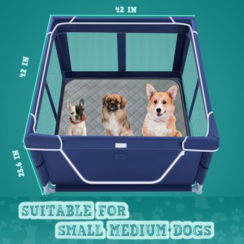 XVISHX 42x42 Inches Puppy Playpen with Dog Pads, Dog Playpen for Puppies or Small Dogs, Pet Playpen for Indoor & Outdoor, Sturdy Safety DogPen with Thickened Fabric, High-Strength Nylon Wire Mesh - Image 7