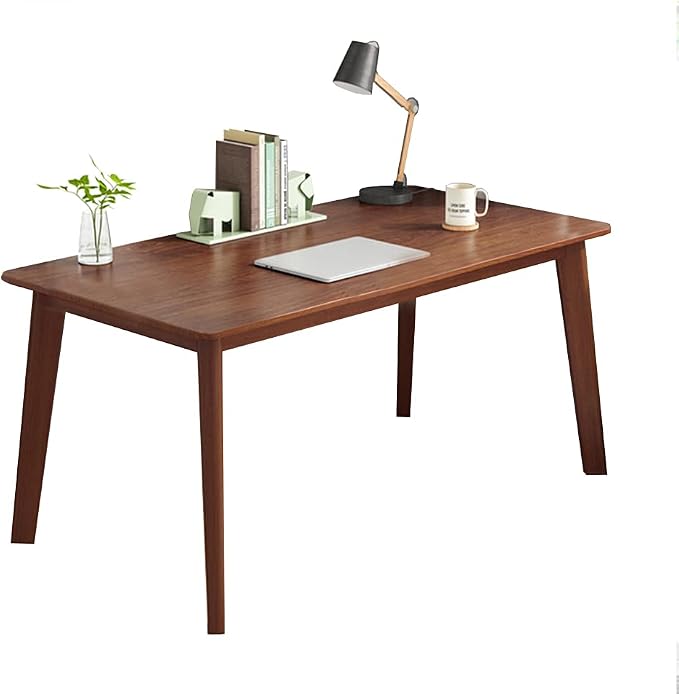 IOTXY Simple Wooden Writing Desk - Modern Minimalist Style PC Laptop Computer Workbench with Solid Wood Legs, 55" W Home Office Work Table for TV Stand Music Video Live Broadcast Workstation, Walnut - Image 9