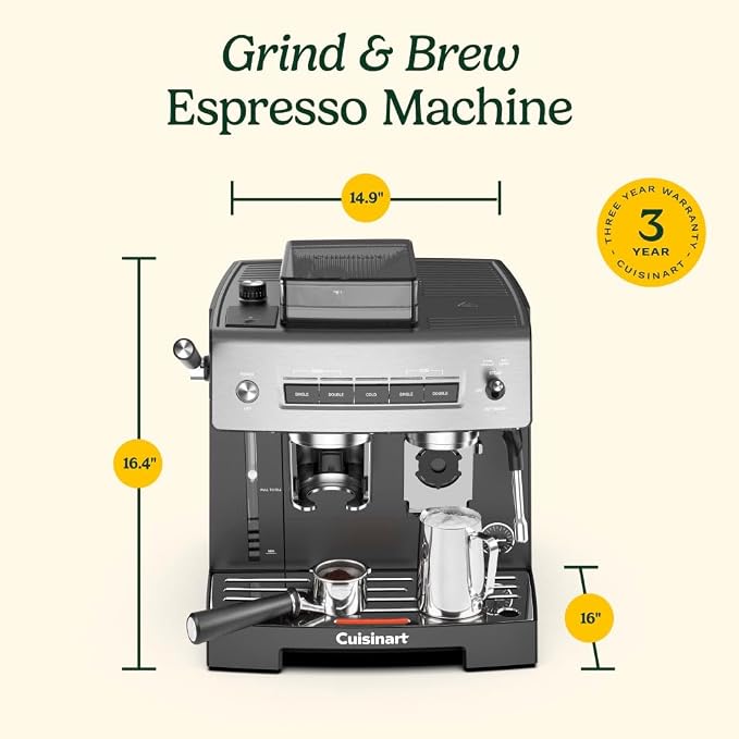 Cuisinart Espresso Bar Grind & Brew Espresso Machine, 16 Grind Settings from Fine to Coarse, Makes Hot or Cold Cafe-Quality Beverages at Home Including Cappuccino, Lattes and Cold Coffee, EM-640 - Image 9