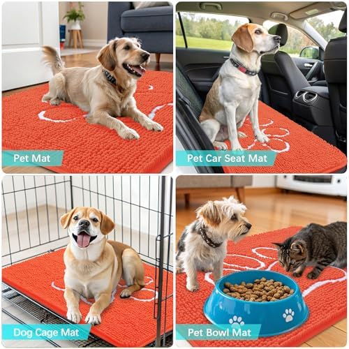OLANLY Dog Door Mat for Muddy Paws 30x20, Paw Print Design Chenille Mud Mat - Image 7