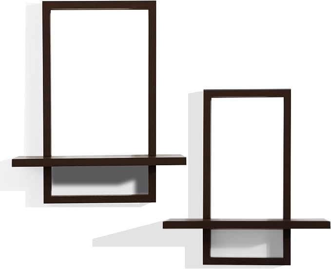 PHOENANCEE Square Floating Shelves,Wall Plants Holder,Bathroom Wall Decor,Framed Decorative Shelf Black,Modern Chic Set of 2 for Living Room Bedroom Home Office,Soild Wood,L+S(Walnut - Image 9