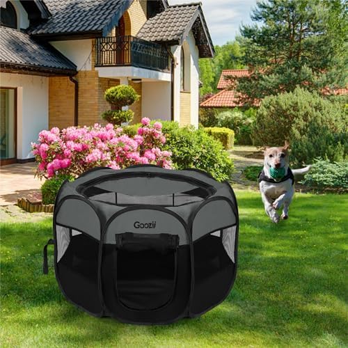 Goozii Portable Dog Playpen for Large Dogs, Collapsible Puppy Pet Cat Playpen with Zipper Top Cover (Large Size, Grey-Black) - Image 7