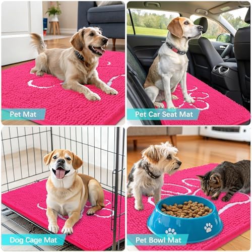 OLANLY Dog Door Mat for Muddy Paws 30x20, Paw Print Design Chenille Mud Mat - Image 7
