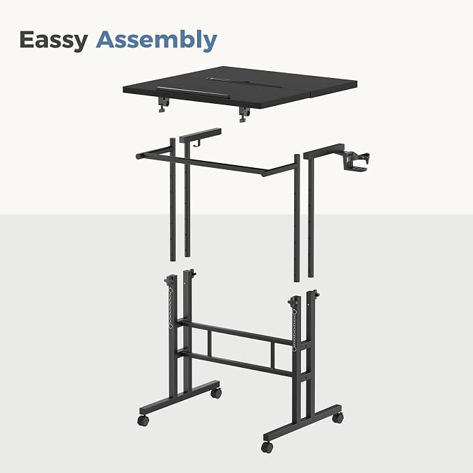 DUMOS Rolling Standing Desk, Sit Stand Desk, Computer Cart | 23.6 Inch Width, Height Adjustable, Split Top, Mobile Laptop Workstation, Office Table, Portable Design, Black - Image 8