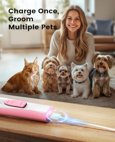 oneisall Low-Noise Dog Paw Trimmer with LED Light (Pink) - Image 7