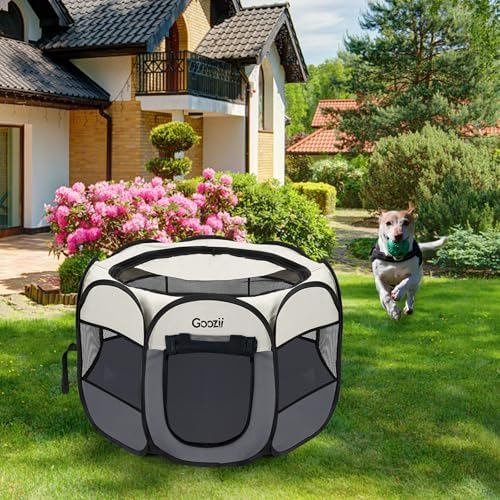 Goozii Pet Cat Playpen for Indoor Cats Enclosed, Puppy Dog Play Pen for Outdoor Travel Camping (Large Size, Beige & Dark Grey) - Image 7