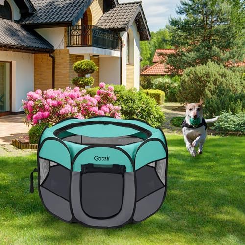 Goozii Pet Cat Playpen for Indoor Cats Enclosed, Puppy Dog Play Pen for Outdoor Travel Camping (Large Size, Green & Dark Grey) - Image 7