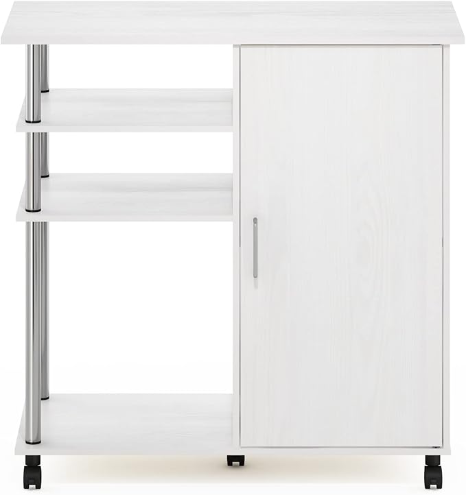 Furinno Helena Rolling Cart, 4-Tier Rolling Utility Cart with Closed Cabinet, Storage Cart, for Office, Living Room, Kitchen, Storage and Organizers, White Wood - Image 7
