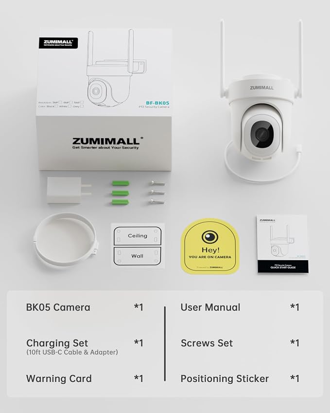 ZUMIMALL 2K 3MP Wired Camera for Home Security, 2.4G/5G WiFi Security Camera Outdoor, 24/7 Recording, AI Motion Detection, Cloud & SD Card Storage, 2-Way Audio, 360° PTZ Auto Tracking, Work with Alexa - Image 9