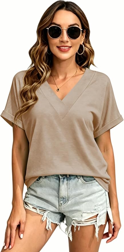 T Shirts Short Sleeve V Neck Tees Womens Tops Beach Vacation Fashion Clothes 2026 Casual Summer Spring Fall Outfits - Image 6