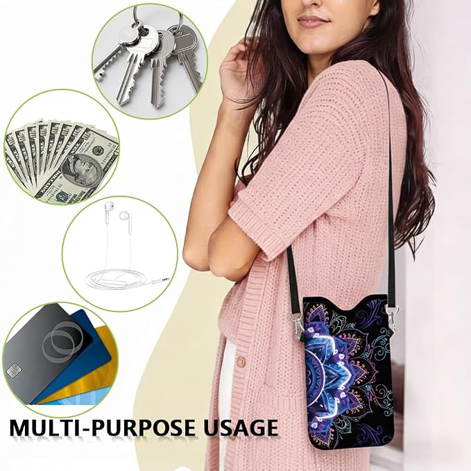 Floral Phone Pouch Neoprene Cell Phone Sleeve Purple Nylon Waterproof Cellphone Bag Case with Crossbody Strap Neck Lanyard Protective Carrying Cover Fits Most Smartphones 7.1 x 3.9 Inch - Image 7