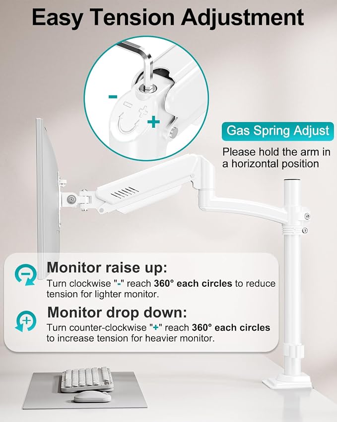 Dual Monitor Stand for 2 Screens up to 32 inch, Vertical Stacked Dual Monitor Mount, Full Motion Adjustable Tall Double Monitor Desk Mount, Each Arm Holds 4.4-22lbs, VESA 75/100mm, White, Freelift - Image 9