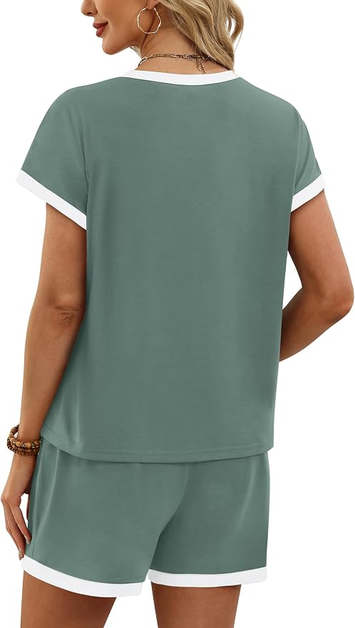 WIHOLL Two Piece Sets for Women Summer Lounge Short Sets Cap Sleeve Crew Neck Sweatsuit with Pocket XS-2XL - Image 5