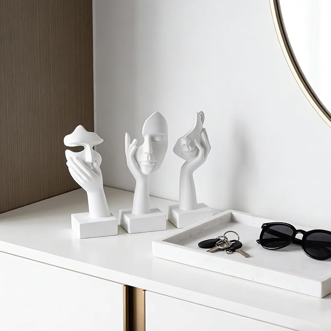 3 Pcs Thinker Small Statue Set - White Art Abstract Home Accent Figurines for Decor Woman Apartment Bookshelf Floating Shelf Coffee Table Office Desk Bathroom Counter Decor (3 Pcs White, 6") - Image 9