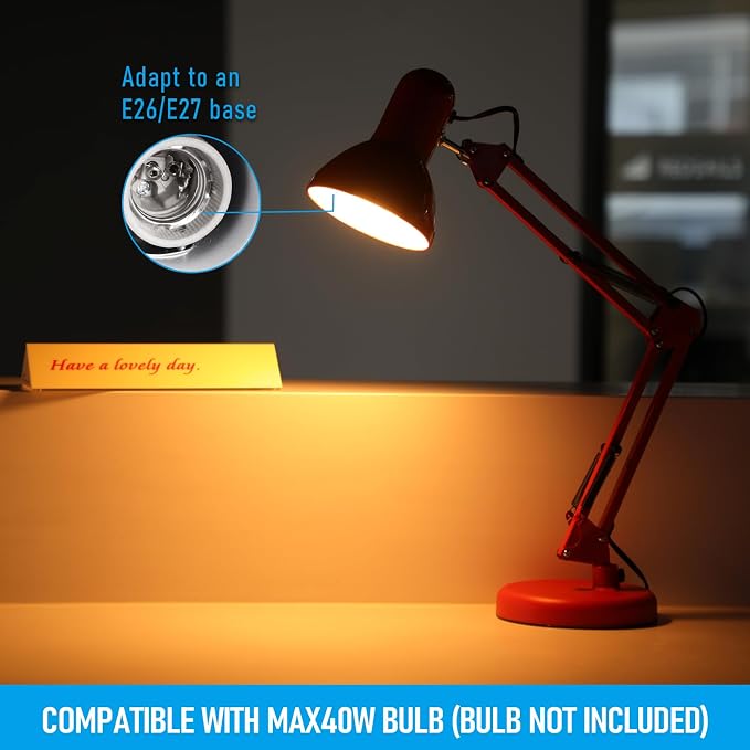 TORCHSTAR Metal Desk Lamp, Adjustable Swing Arm, E26, Red | Architect Gooseneck Multi-Joint Clip Table Lamp with Plastic Clamp, for Home Office, Work, Study, Reading, Bulbs not Included - Image 7