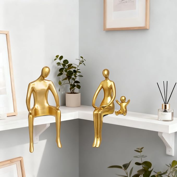 Quoowiit Gold Decor Family Statue Shelf Decor, Abstract Modern Home Decorations Family Sculpture, Minimalist Miniature Coffee Table Ornament Figurines for Office Bookshelf Living Room Bedroom 3 Piece - Image 7