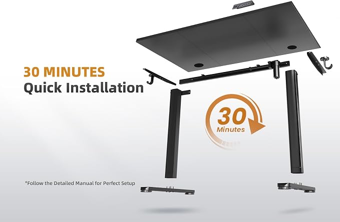 YDN 48 x 24 Inch Black Electric Standing Desk | Adjustable Height, Sit Stand, Cable Management, Ergonomic, Home Office - Image 9
