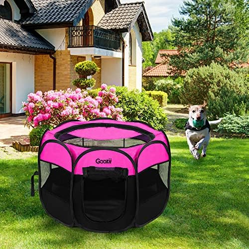 GOOZII Pet Cat Playpen for Indoor Cats Enclosed, Portable Foldable Dog Playpen Outdoor Tent Crate Cage with Zipper Top Cover Door for Kitten Puppy Outside Rv Car Camper (Small Size, Pink) - Image 7